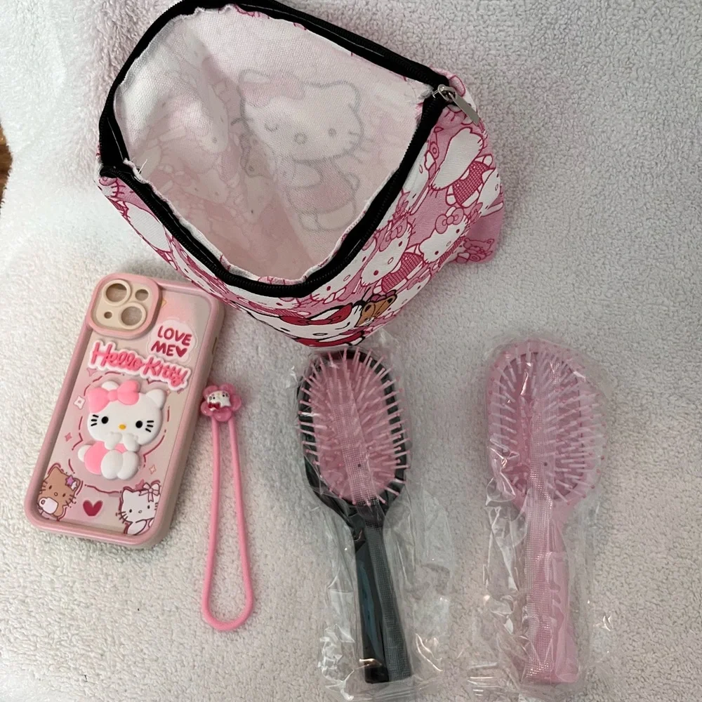 Hello Kitty Pink, Red and Black Accessory Set NWT iPhone 14 Case, Cosmetic Bag